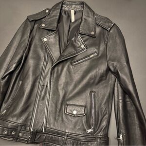 Zara Men's Black Leather Moto Jacket